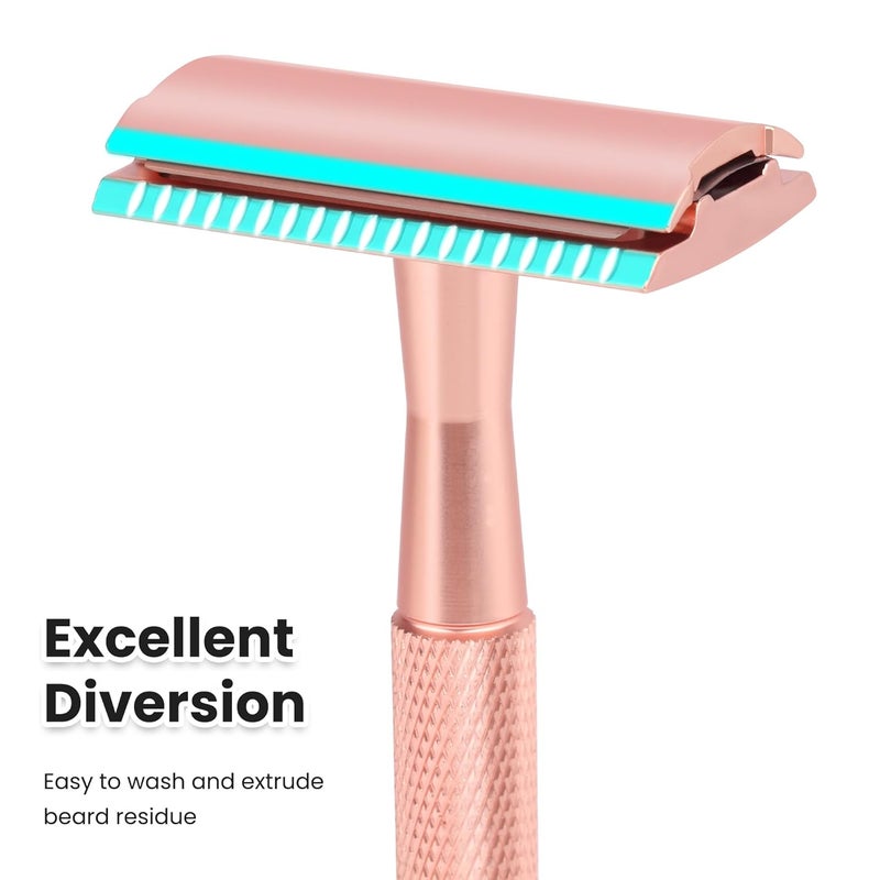 Keropy Double Edge Safety Razor For Woman With Stand and 10 Premium Stainless Steel Reusable Safety Razor, Razors For Shaving, Rose Gold - Image 5